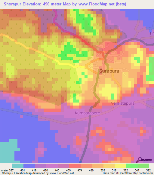 Shorapur,India Elevation Map