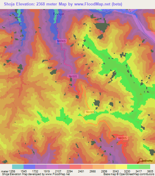 Shoja,India Elevation Map