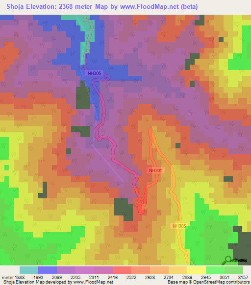 Shoja,India Elevation Map