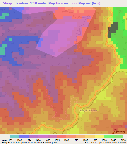Shogi,India Elevation Map