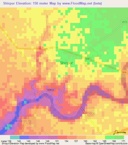 Shirpur,India Elevation Map