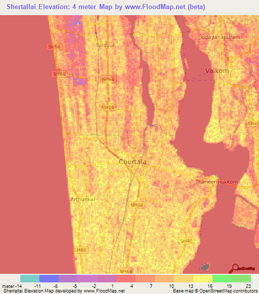 Shertallai,India Elevation Map