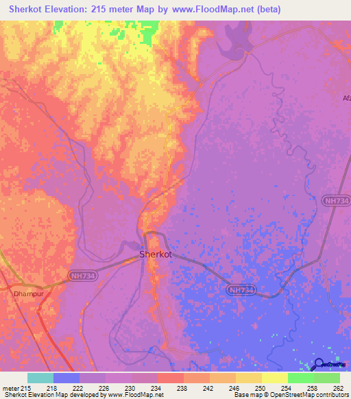 Sherkot,India Elevation Map