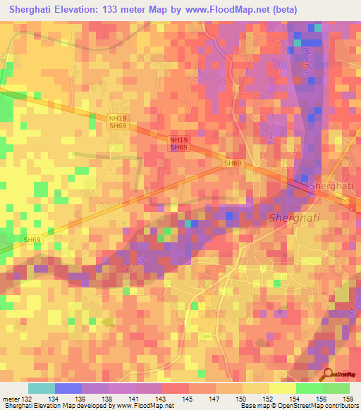 Sherghati,India Elevation Map