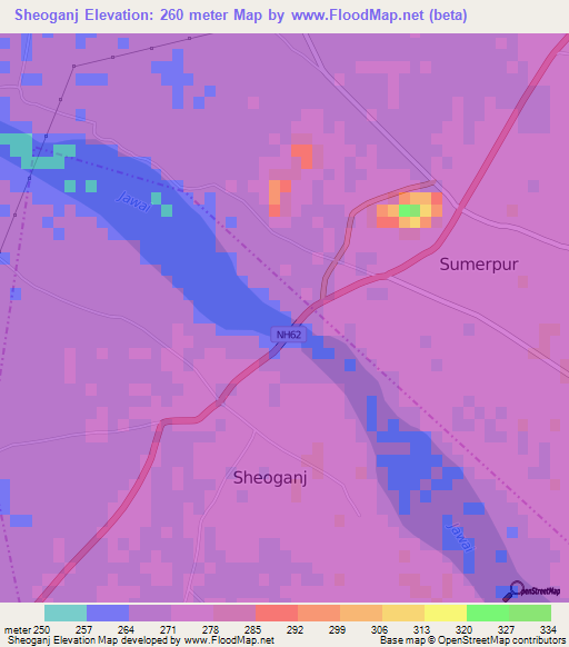 Sheoganj,India Elevation Map