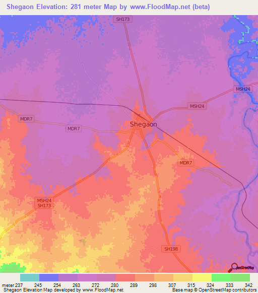 Shegaon,India Elevation Map