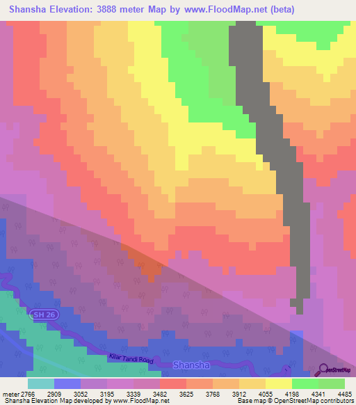 Shansha,India Elevation Map