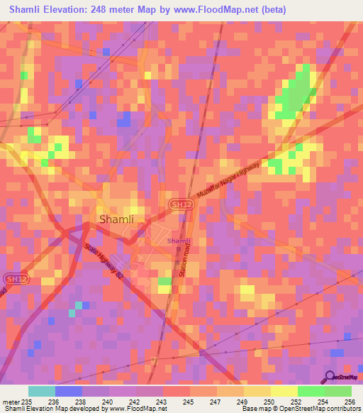 Shamli,India Elevation Map