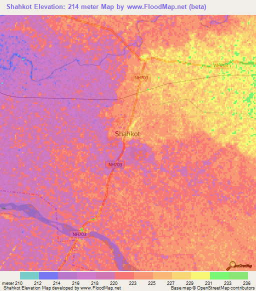 Shahkot,India Elevation Map