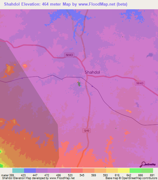 Shahdol,India Elevation Map