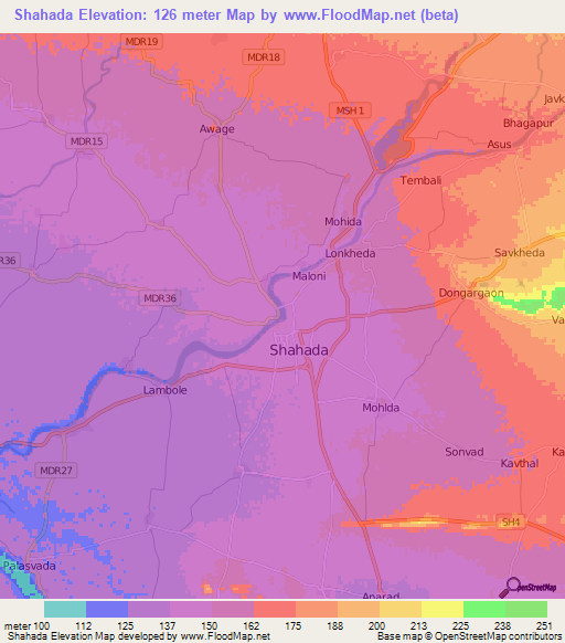 Shahada,India Elevation Map