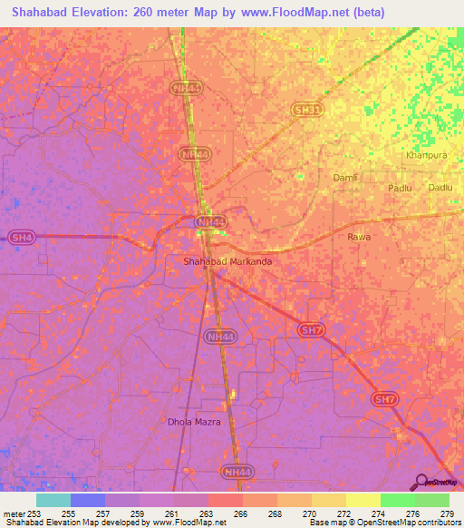 Shahabad,India Elevation Map