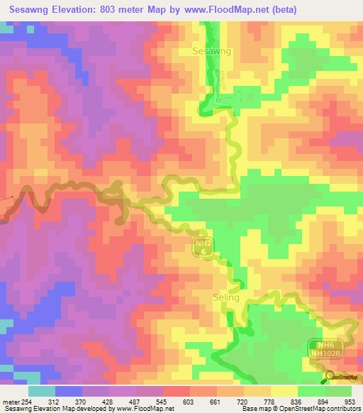 Sesawng,India Elevation Map