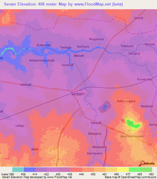 Seram,India Elevation Map