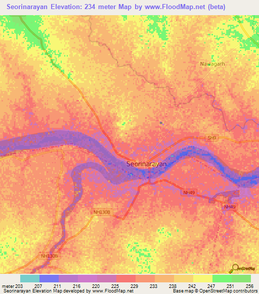 Seorinarayan,India Elevation Map