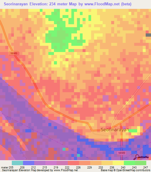 Seorinarayan,India Elevation Map