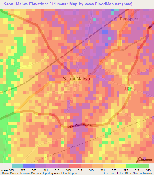 Seoni Malwa,India Elevation Map