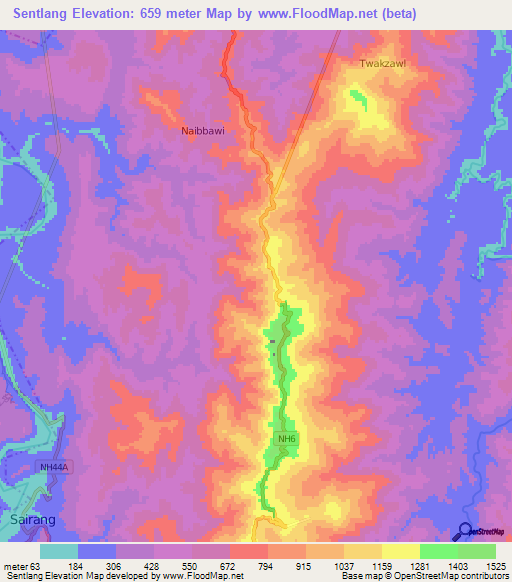 Sentlang,India Elevation Map