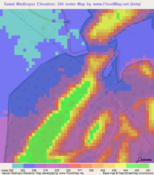 Sawai Madhopur,India Elevation Map