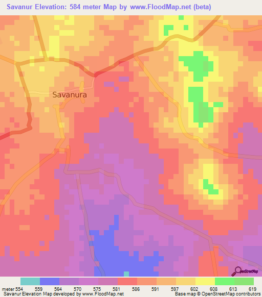 Savanur,India Elevation Map
