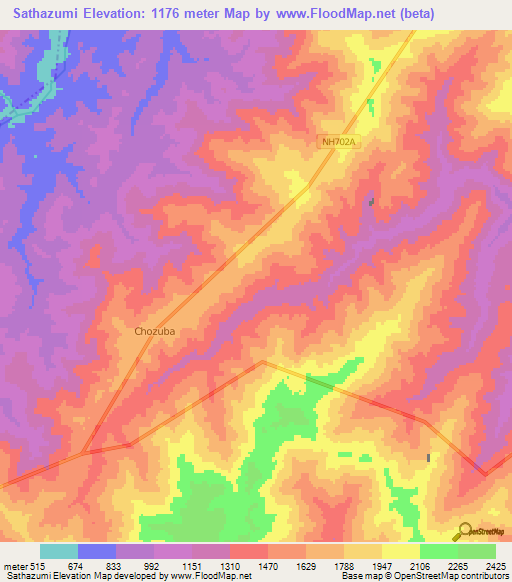 Sathazumi,India Elevation Map