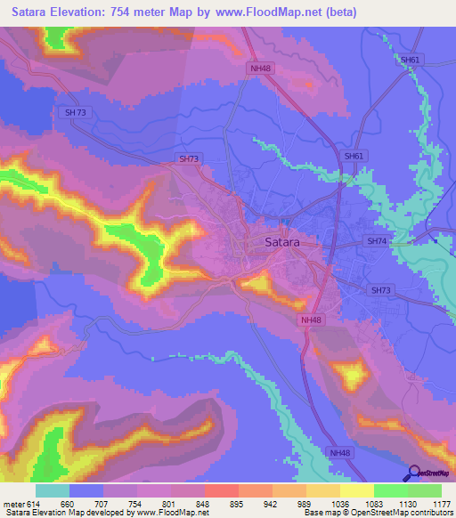 Satara,India Elevation Map