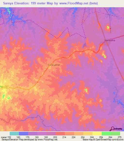 Sareya,India Elevation Map