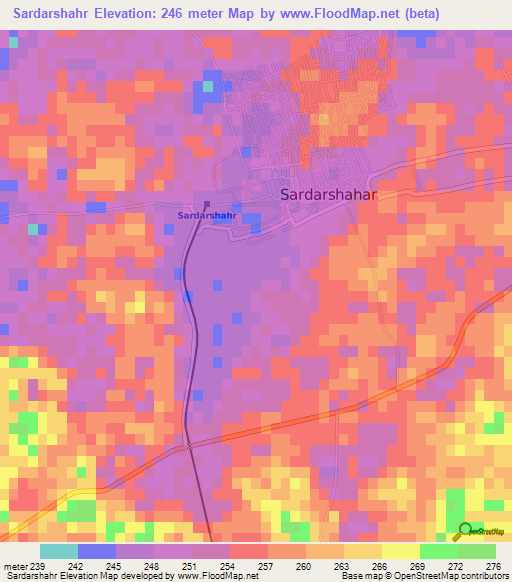 Sardarshahr,India Elevation Map