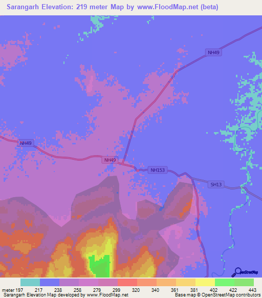 Sarangarh,India Elevation Map