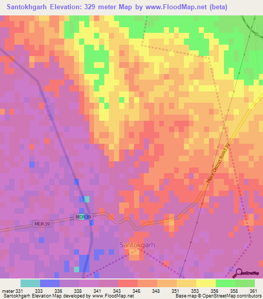Santokhgarh,India Elevation Map