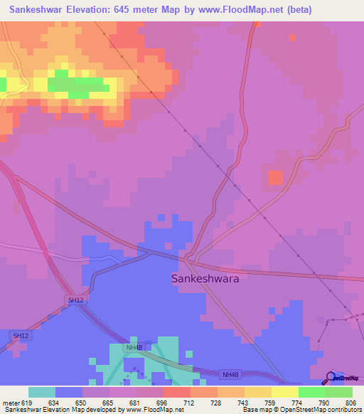Sankeshwar,India Elevation Map
