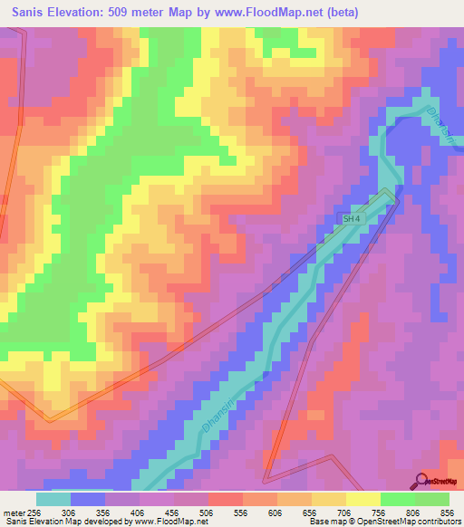 Sanis,India Elevation Map