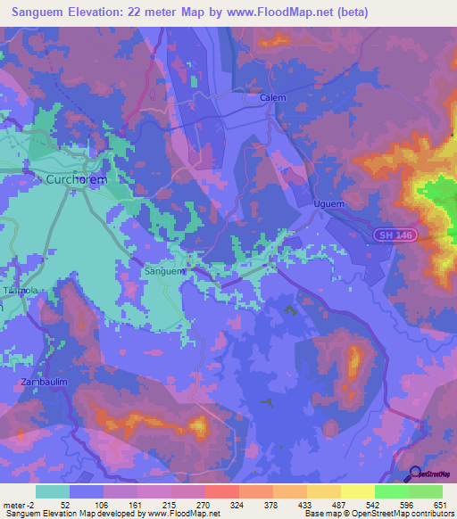 Sanguem,India Elevation Map