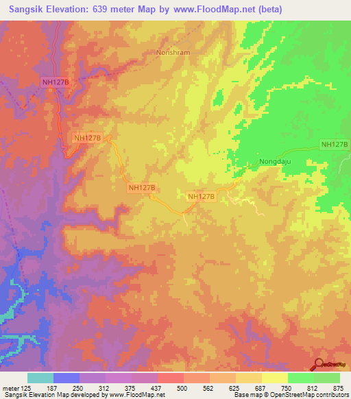 Sangsik,India Elevation Map