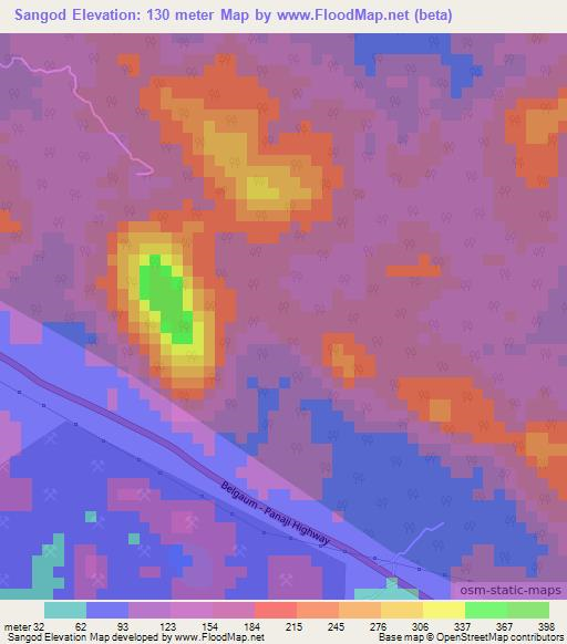 Sangod,India Elevation Map