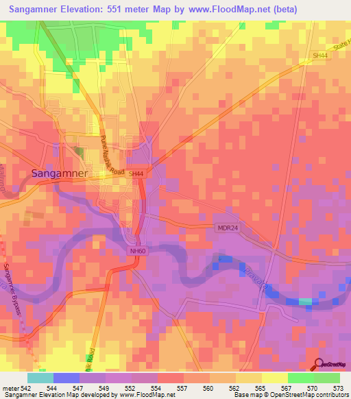 Sangamner,India Elevation Map