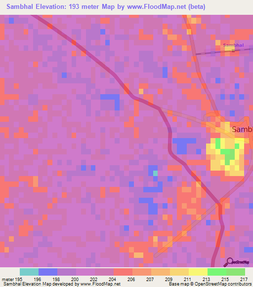 Sambhal,India Elevation Map