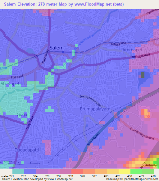 Salem,India Elevation Map