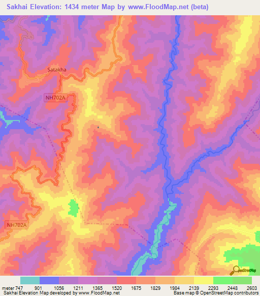 Sakhai,India Elevation Map