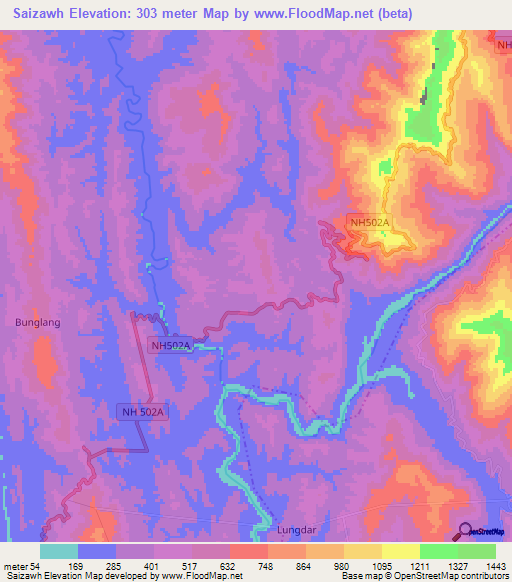 Saizawh,India Elevation Map