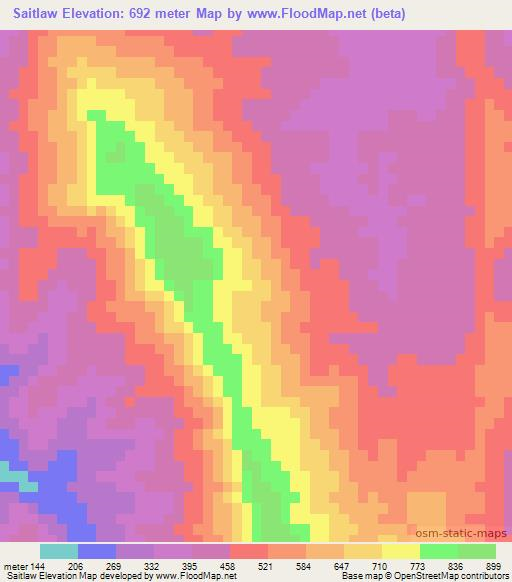 Saitlaw,India Elevation Map
