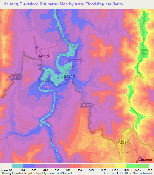 Sairang,India Elevation Map