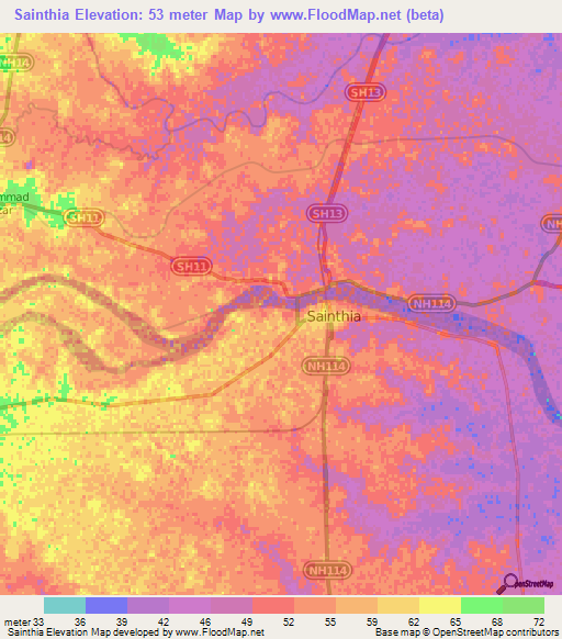 Sainthia,India Elevation Map