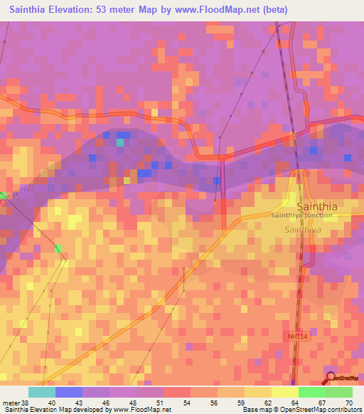 Sainthia,India Elevation Map