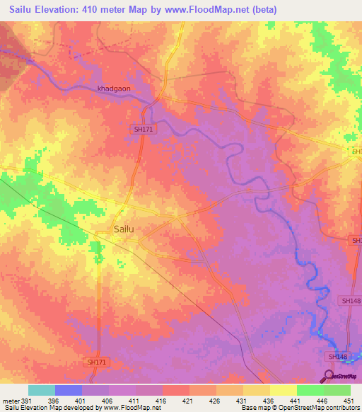 Sailu,India Elevation Map