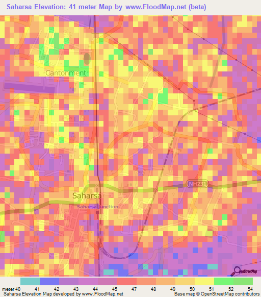Saharsa,India Elevation Map