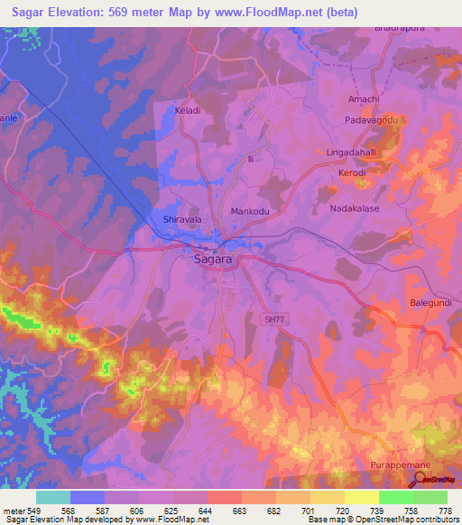 Sagar,India Elevation Map