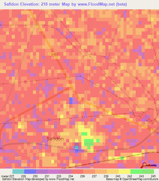 Safidon,India Elevation Map