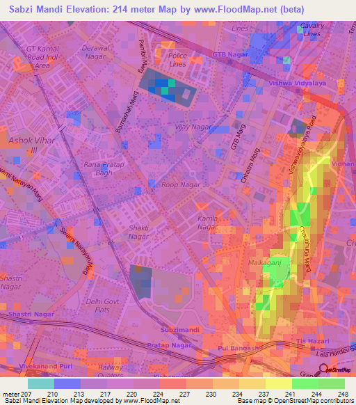 Sabzi Mandi,India Elevation Map