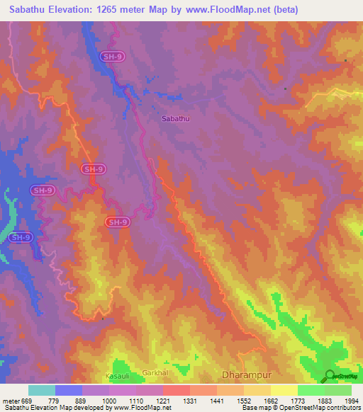 Sabathu,India Elevation Map